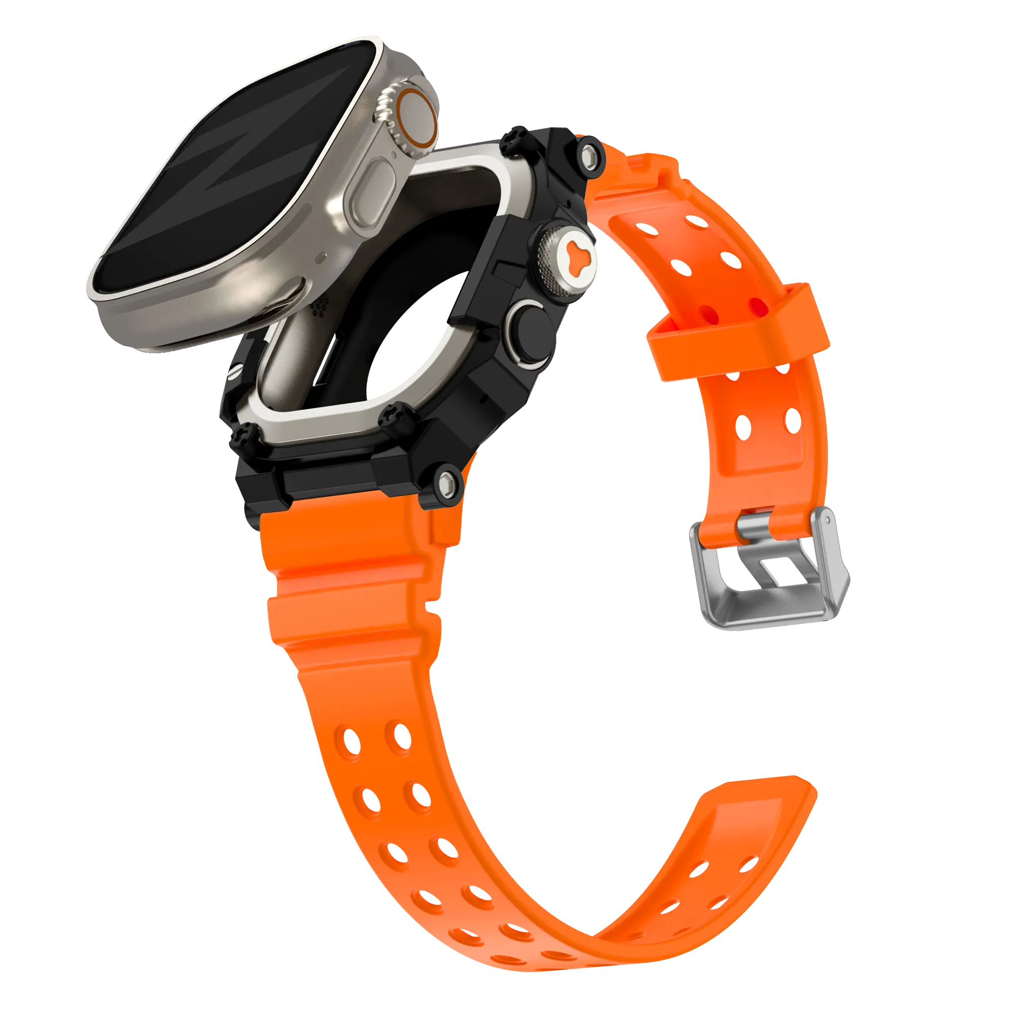 Bandz Apple Watch Ultra TPU band met case (oranje met titanium)