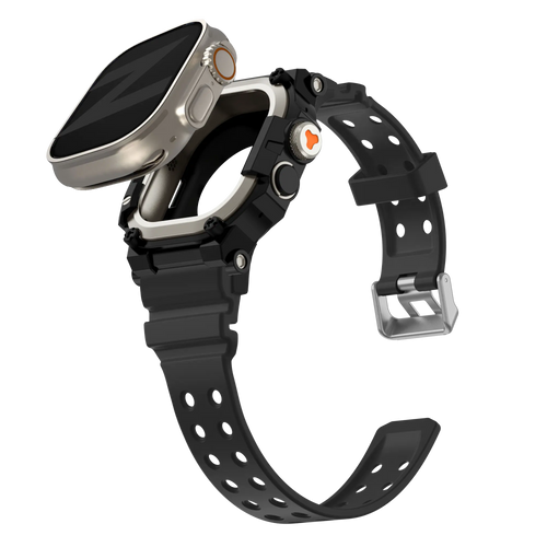 Bandz Apple Watch Ultra TPU band met case (zwart met titanium)