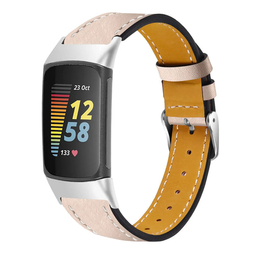 Bracelet cuir moderne Fitbit Charge 6 (beige clair)