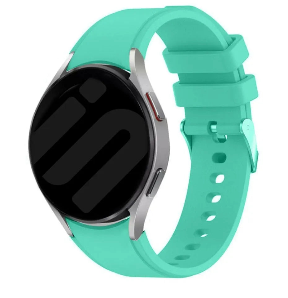 Silicone Strap 'Perfect Fit', aqua, on a watch, 3/4 front view