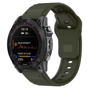 Outdoor Silicone Strap, army green, on a watch, 3/4 front view