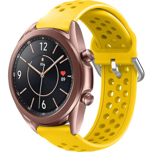Breathable Silicone Strap, yellow, on a watch, 3/4 front view