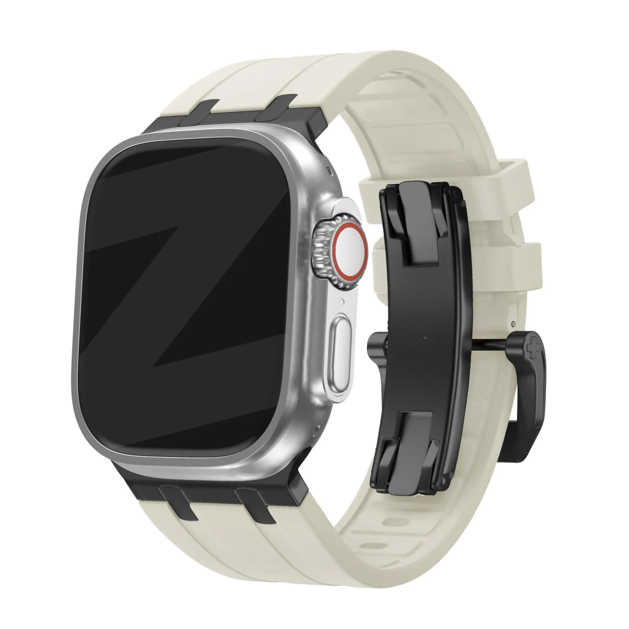 Bandz Apple Watch Silikonarmband 'Luxe Liquid' (Beige mit Schwarz)