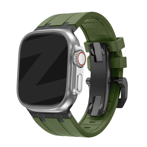 Bandz Apple Watch Silikonarmband 'Luxe Liquid' (Grün mit Schwarz)
