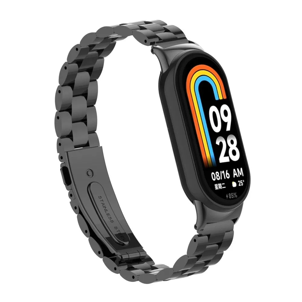 Steel Strap, black, on a watch, 3/4 front view