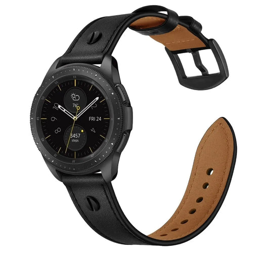 Leather Strap with Screw, black, on a watch, 3/4 front view