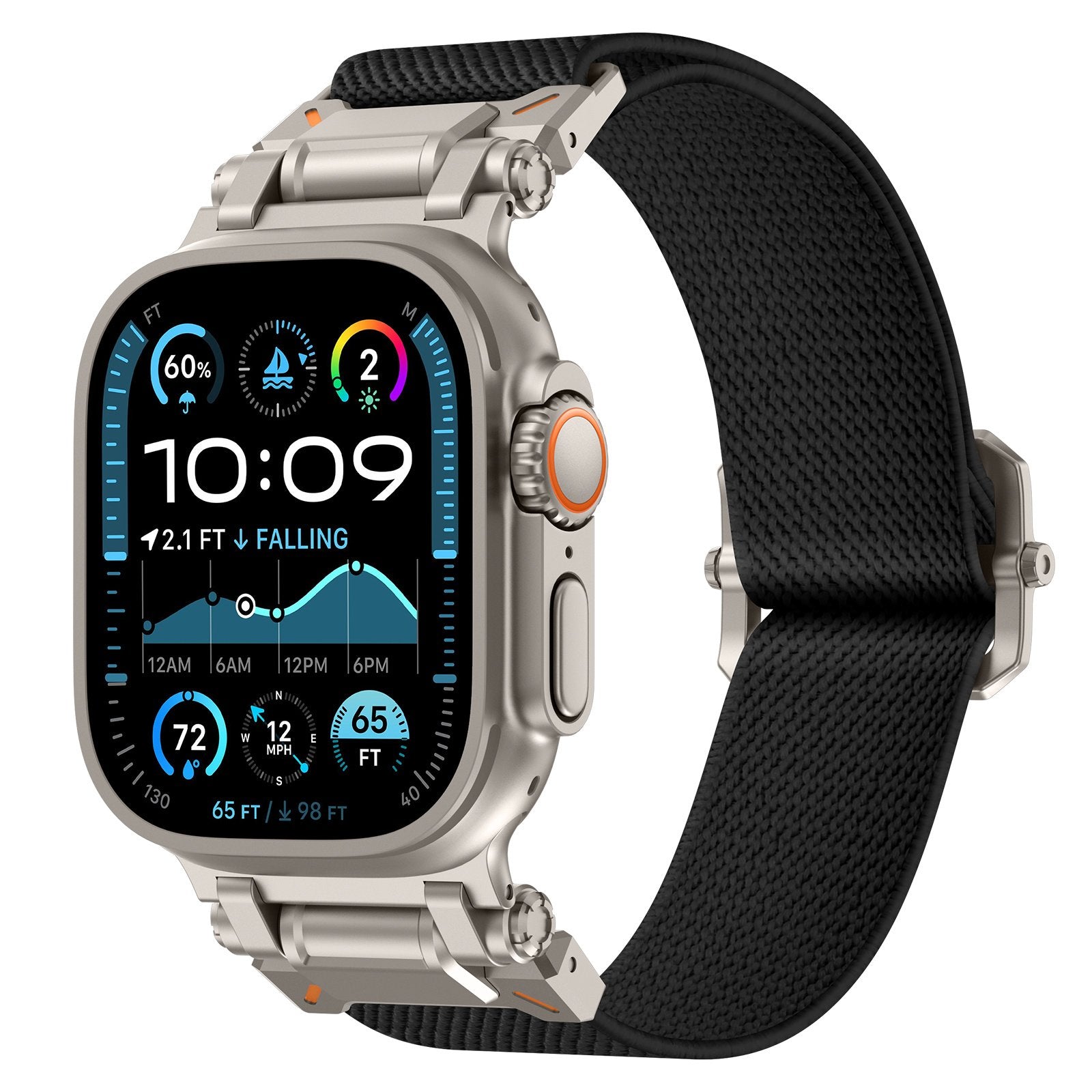 Apple Watch Ultra Explorer' polyester band (zwart met titanium)