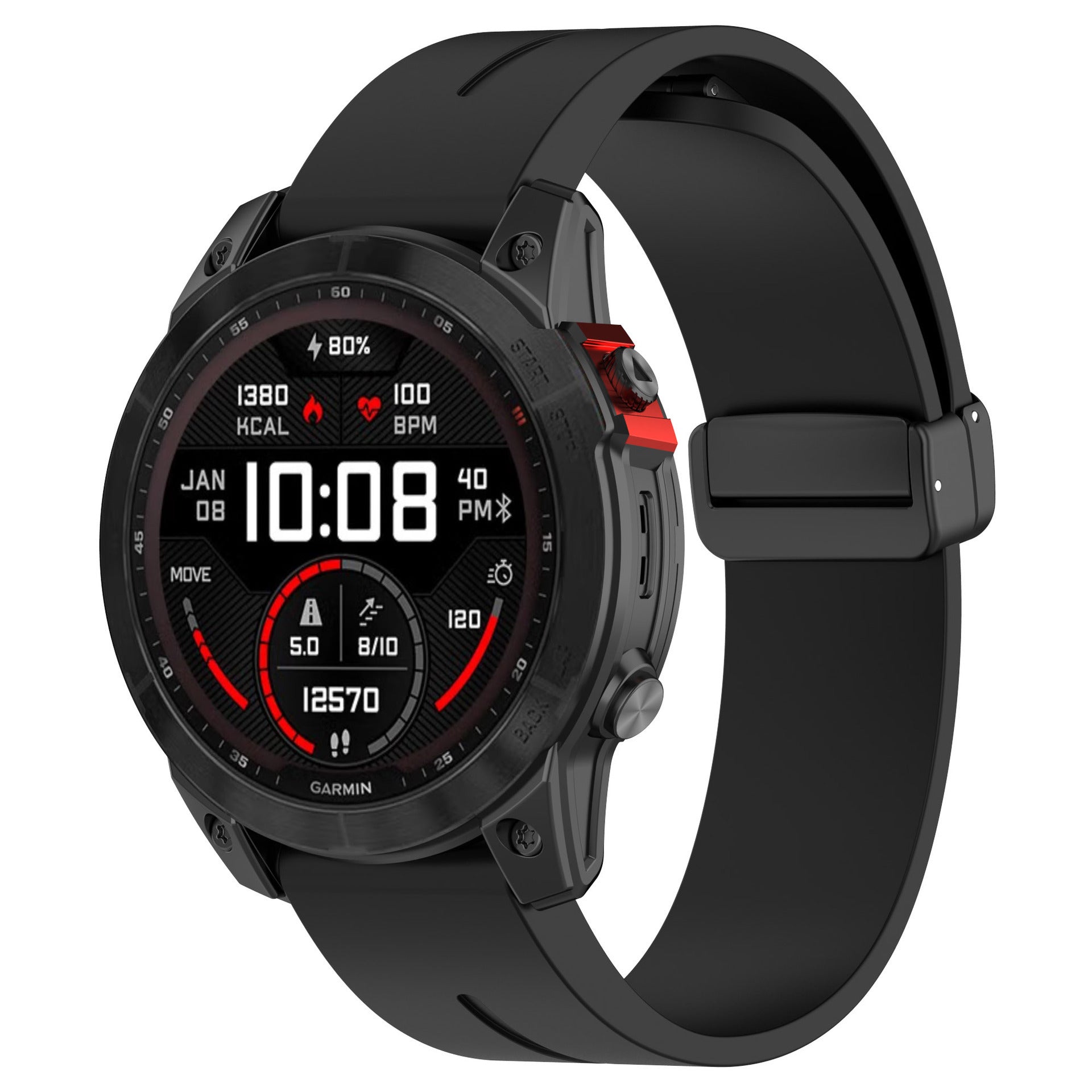 Garmin Epix Gen 2 - 47mm D-Buckle Silicone Strap (Black)