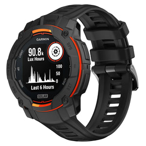 Silicone Strap, black, on a watch, 3/4 front view