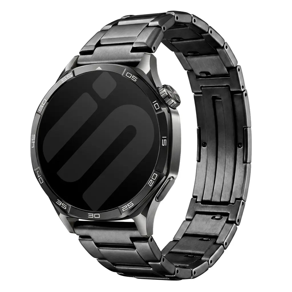 Refined Titanium Strap, black, on a watch, 3/4 front view