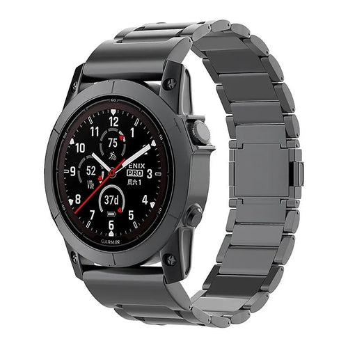 Magnetic Titanium Strap, black, on a watch, 3/4 front view