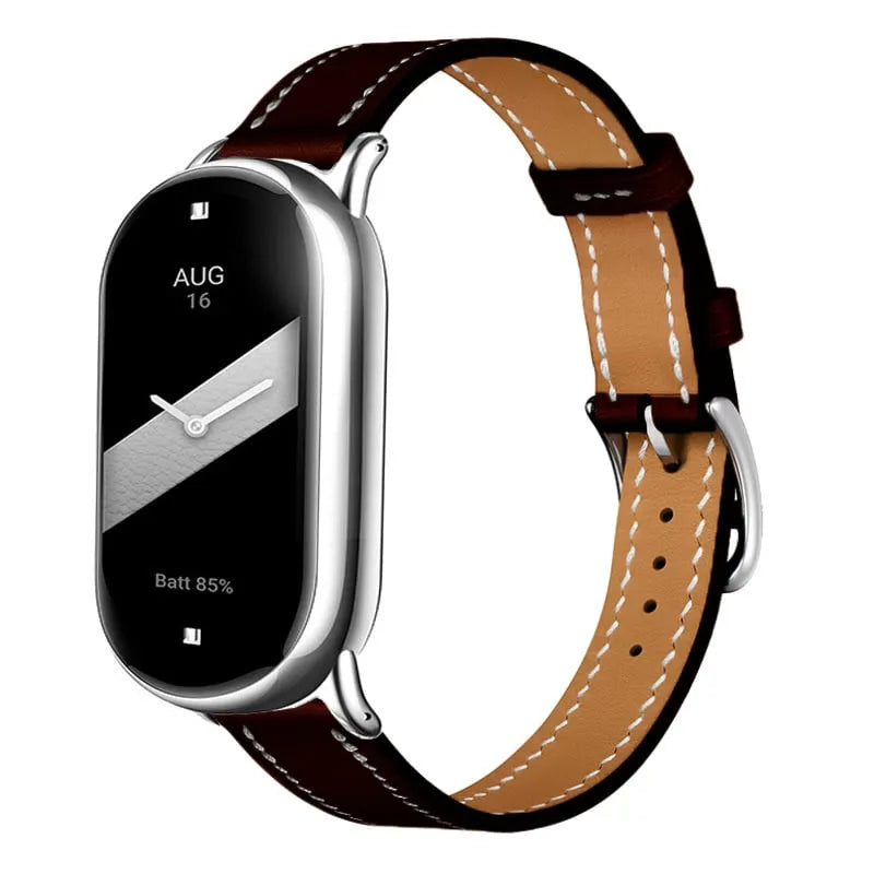 Real Leather Strap, black, on a watch, 3/4 front view