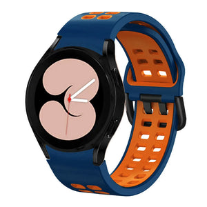 Silicone Squared Sport Strap, blue/orange, on a watch, 3/4 front view