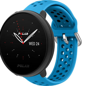 Breathable Silicone Strap, light blue, on a watch, 3/4 front view