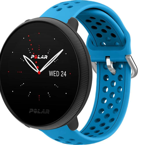 Breathable Silicone Strap, light blue, on a watch, 3/4 front view