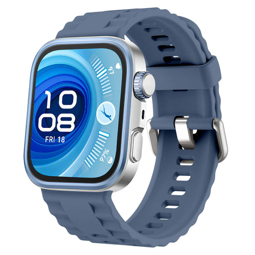Silicone Classic Strap, blue, on a watch, 3/4 front view