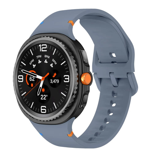 Silicone Strap, grey-blue, on a watch, 3/4 front view