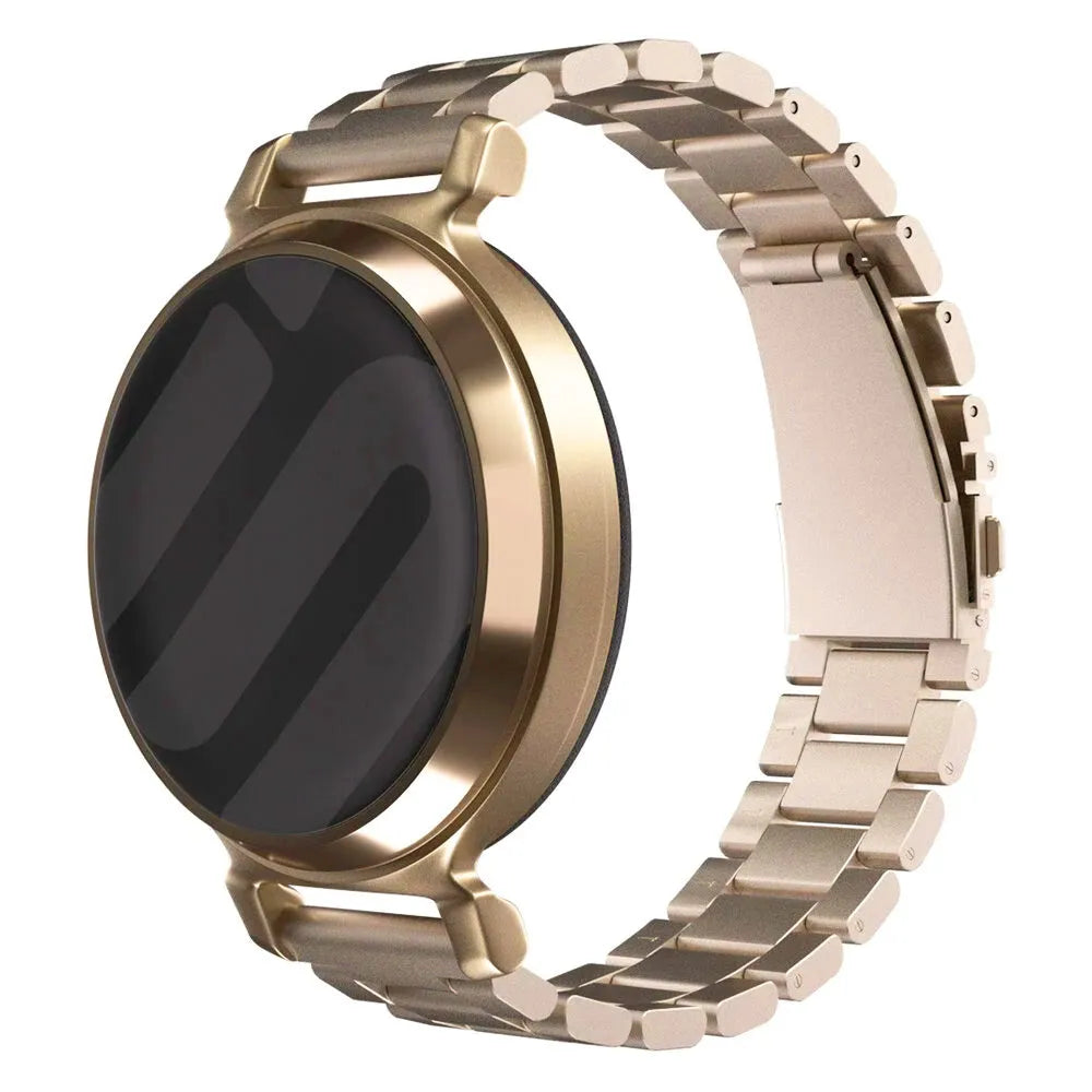 Steel Strap, champagne, on a watch, 3/4 front view