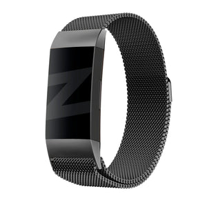Milanese Loop Strap, black, on a watch, 3/4 front view