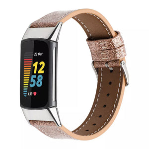 Fitbit Charge 5 leren bandje (donkergoud)