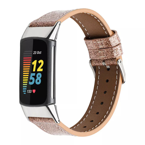 Fitbit Charge 5 leren bandje (donkergoud)