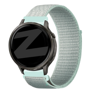 Nylon Loop Strap, light cyan, on a watch, 3/4 front view