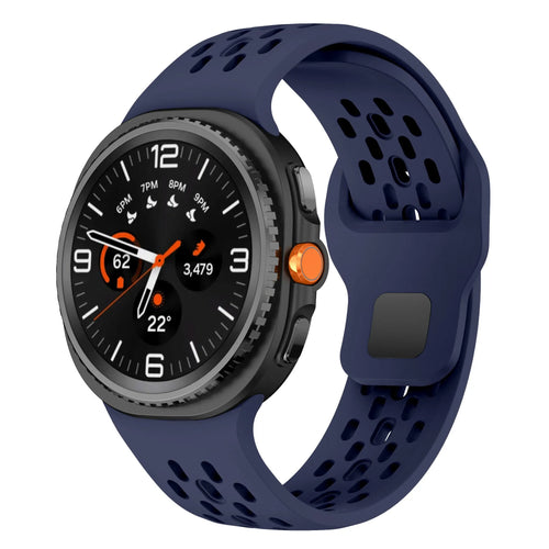 Silicone Air Strap, dark blue, on a watch, 3/4 front view