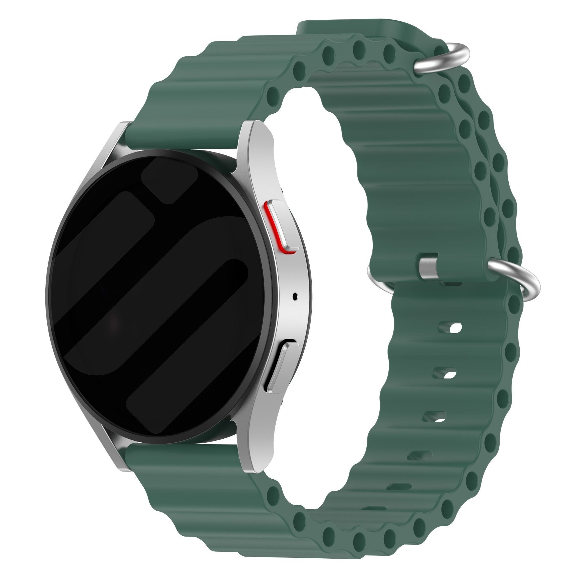 Silicone Ocean Strap, dark green, on a watch, 3/4 front view