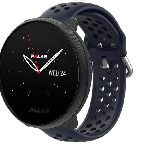 Breathable Silicone Strap, dark blue, on a watch, 3/4 front view