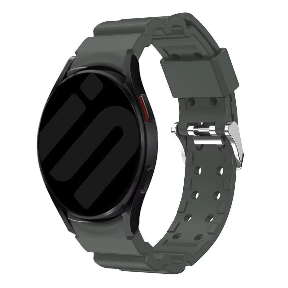 Silicone Strap 'Armour', dark grey, on a watch, 3/4 front view