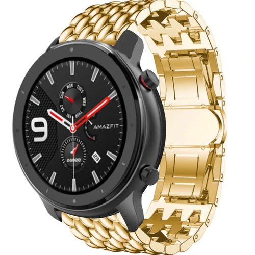 Steel Dragon Strap, gold, on a watch, 3/4 front view