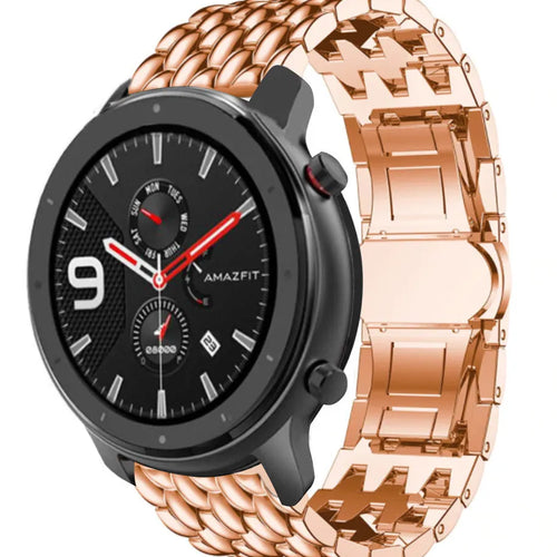 Steel Dragon Strap, rose gold, on a watch, 3/4 front view