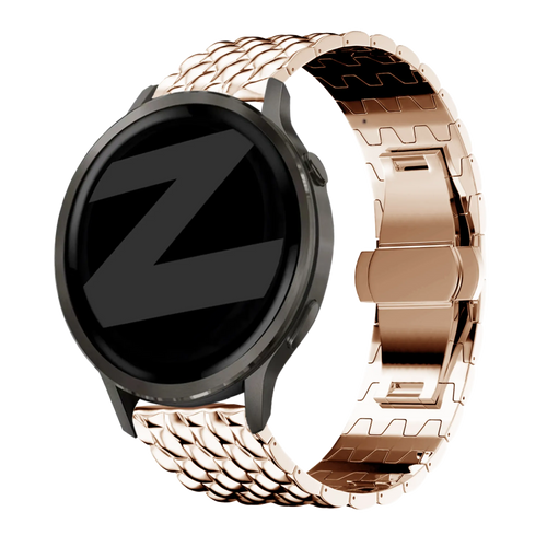 Steel Strap 'Dragon', rose gold, on a watch, 3/4 front view