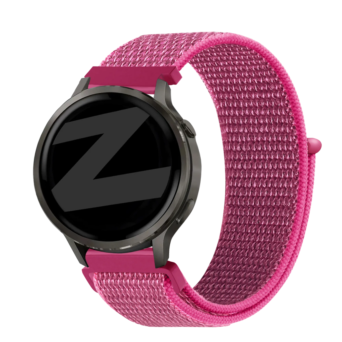 Nylon Loop Strap, dragonfruit, on a watch, 3/4 front view