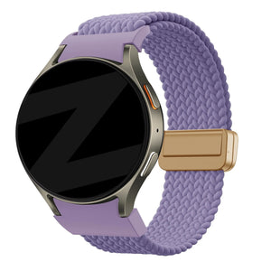 Nylon Braided Strap 'Easy Fit', lilac, on a watch, 3/4 front view
