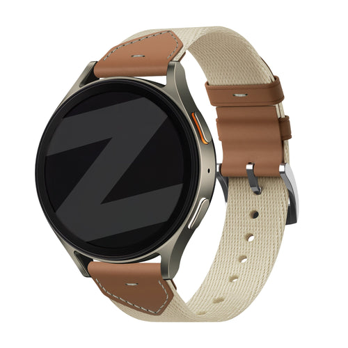 Bandz Huawei Watch GT 7 - 41mm Leather Hybrid Strap 'Easy Fit' (Beige/Brown)