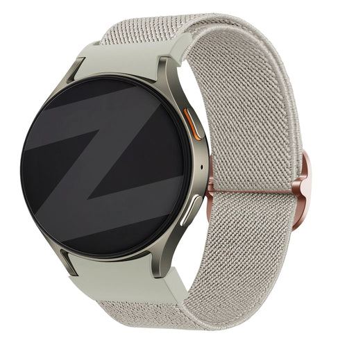 Nylon Elastic Strap 'Easy Fit', beige, on a watch, 3/4 front view