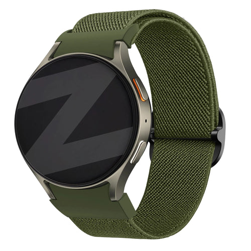 Nylon Elastic Strap 'Easy Fit', green, on a watch, 3/4 front view