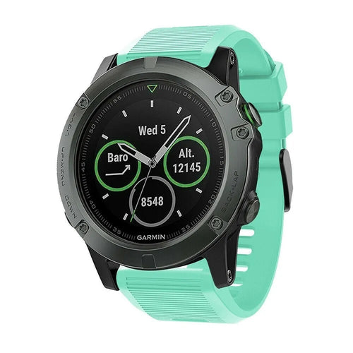 Silicone Strap, aqua, on a watch, 3/4 front view