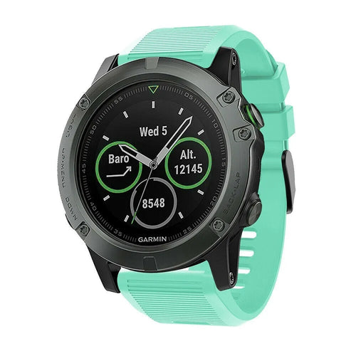 Silicone Strap, aqua, on a watch, 3/4 front view