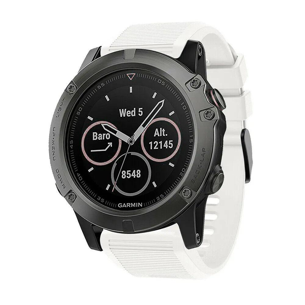 Silicone Strap, white, on a watch, 3/4 front view