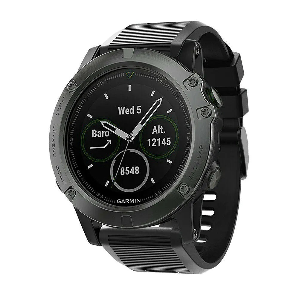 Silicone Strap, black, on a watch, 3/4 front view