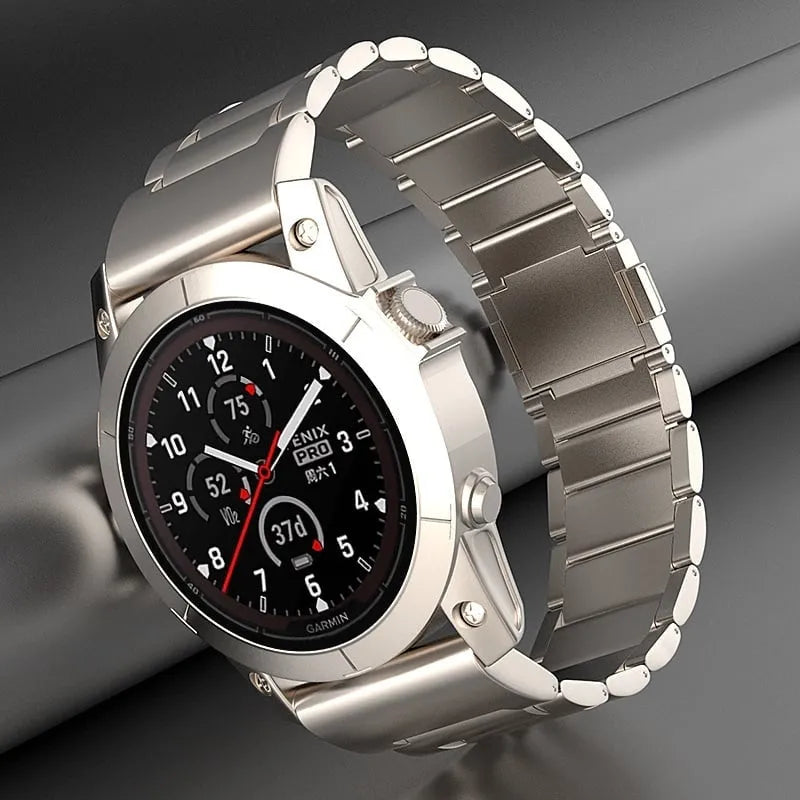 Magnetic Titanium Strap, on a watch, 3/4 front view
