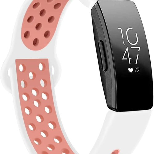 Silicone Sport Strap, white/pink, on a watch, 3/4 front view