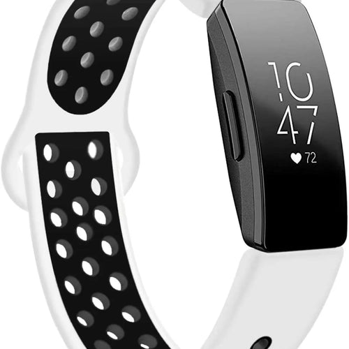 Silicone Sport Strap, white/black, on a watch, 3/4 front view