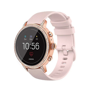 Silicone Sport Strap, pink, on a watch, 3/4 front view