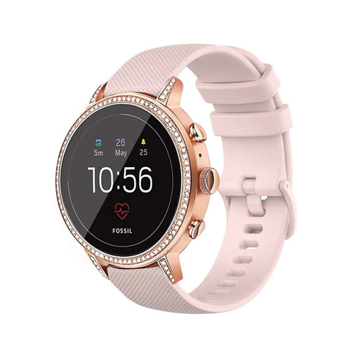 Silicone Sport Strap, pink, on a watch, 3/4 front view