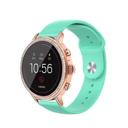 Silicone Sport Strap, aqua, on a watch, 3/4 front view