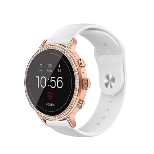 Silicone Sport Strap, white, on a watch, 3/4 front view