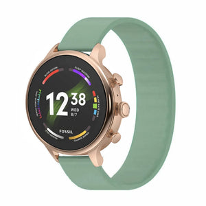 Silicone Elastic Strap, light green, on a watch, 3/4 front view